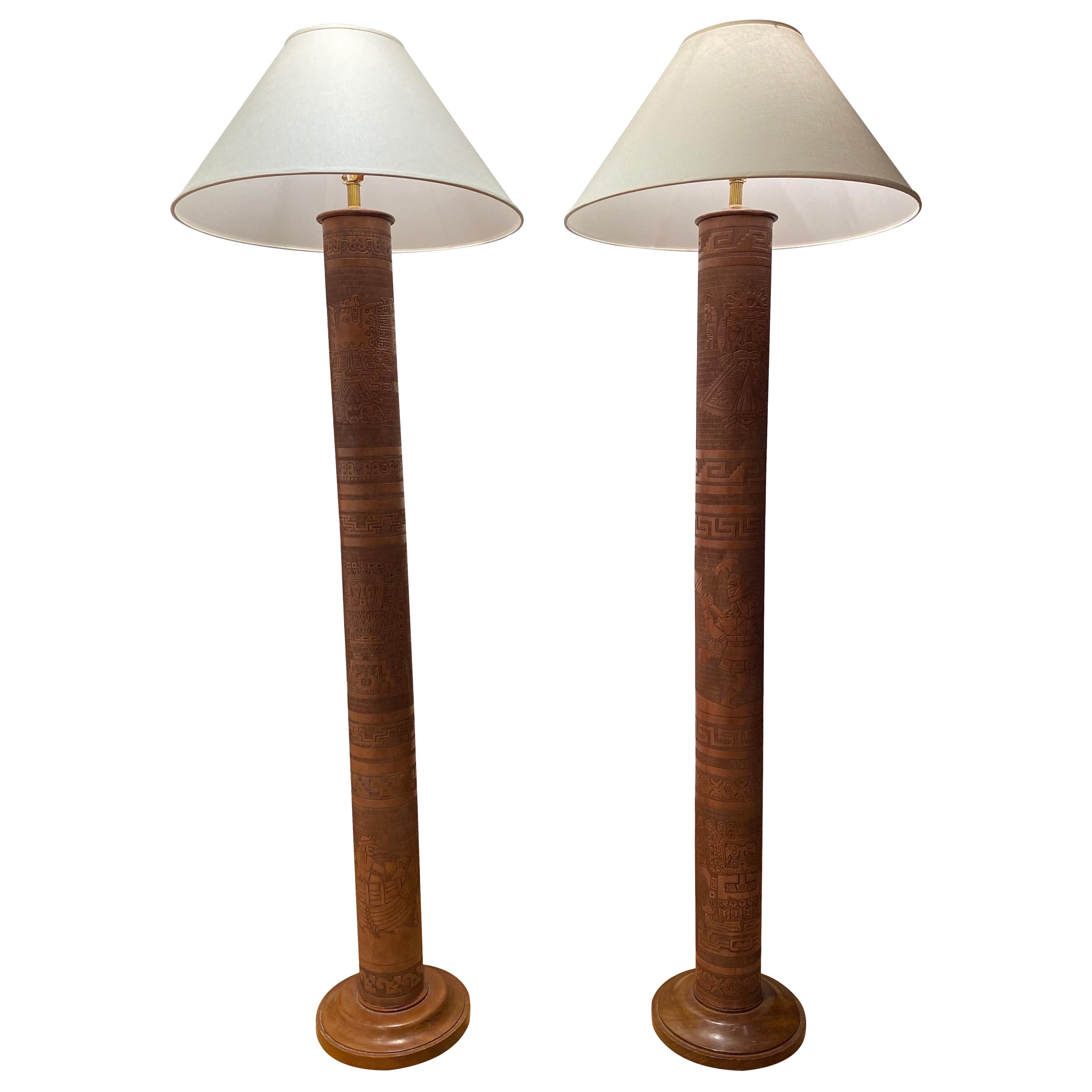 Angel Pazmino Stamped Leather Floor Lamps