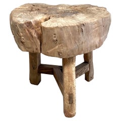 Rustic Elm Wood Stump Side Table