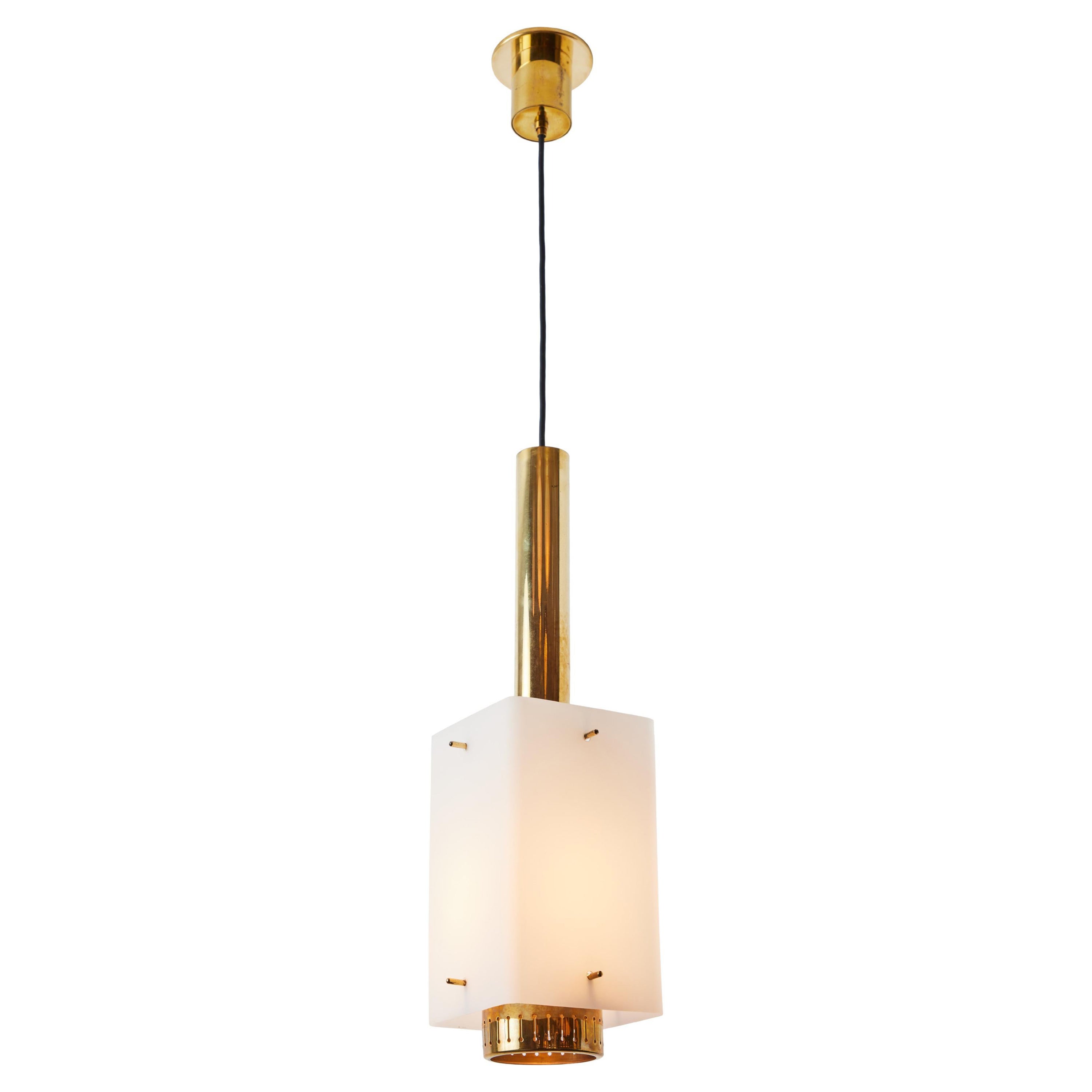 Large 1950s Stilnovo Model Brass and Glass Pendant with Original Yellow Label For Sale