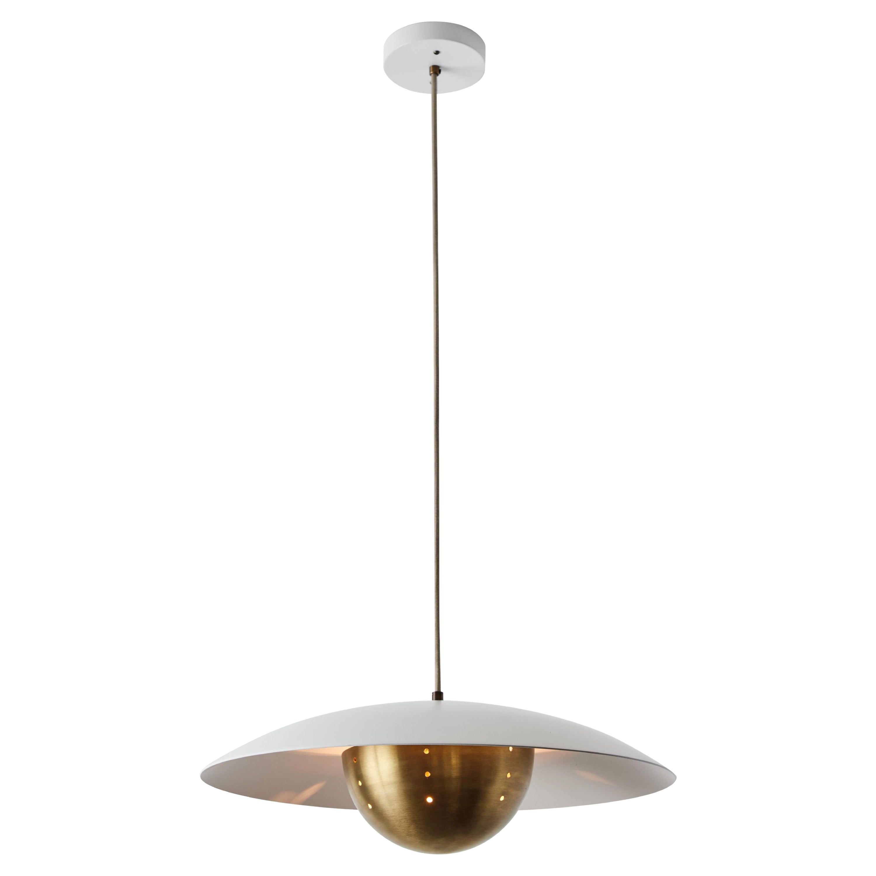 'Gabi' Perforated Brass Dome & White Painted Metal Pendant by Alvaro Benitez For Sale