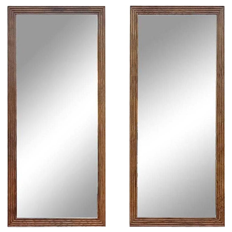 Henredon Artefacts Pair of Tall Narrow Oak Wall Mirrors MidCentury