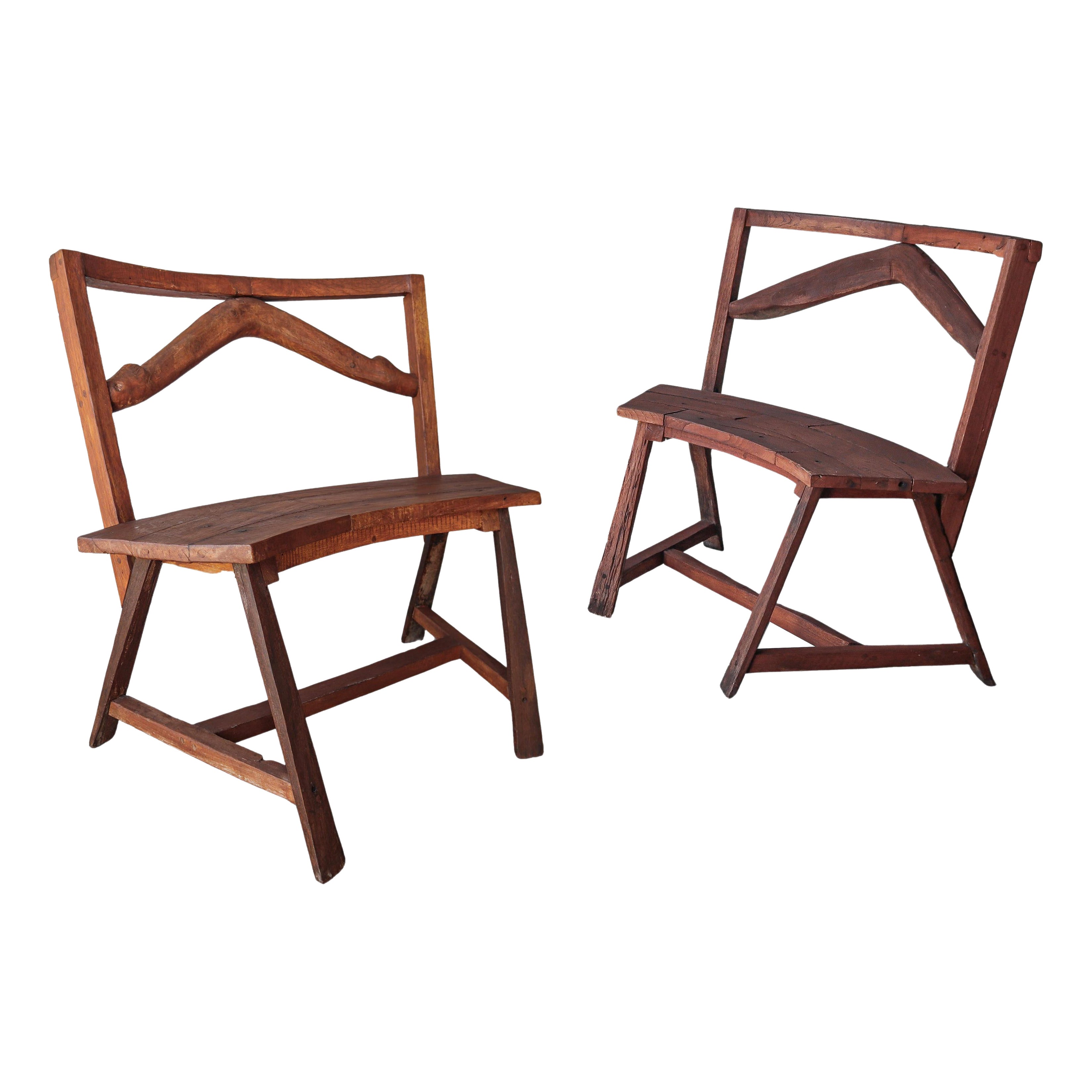 Pair of Primitive Bespoke Bench Chairs