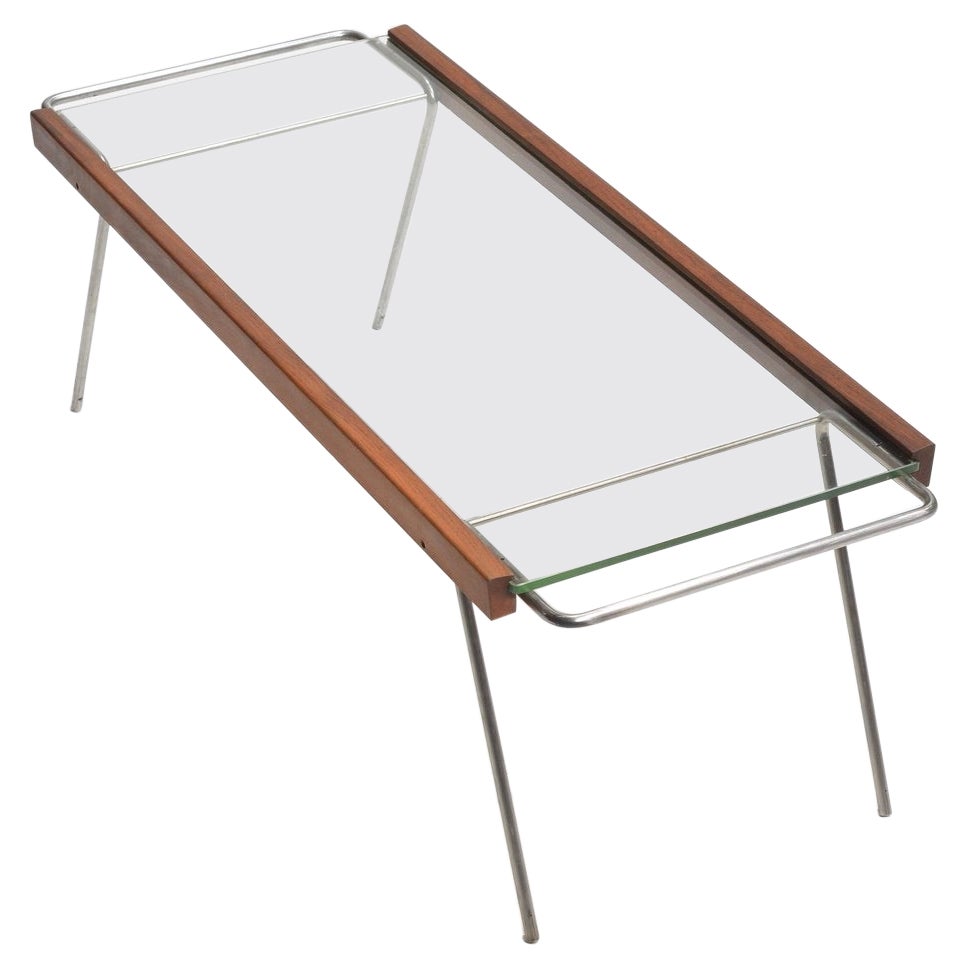 Rare table basse réglable en verre et bois de Bill Lam