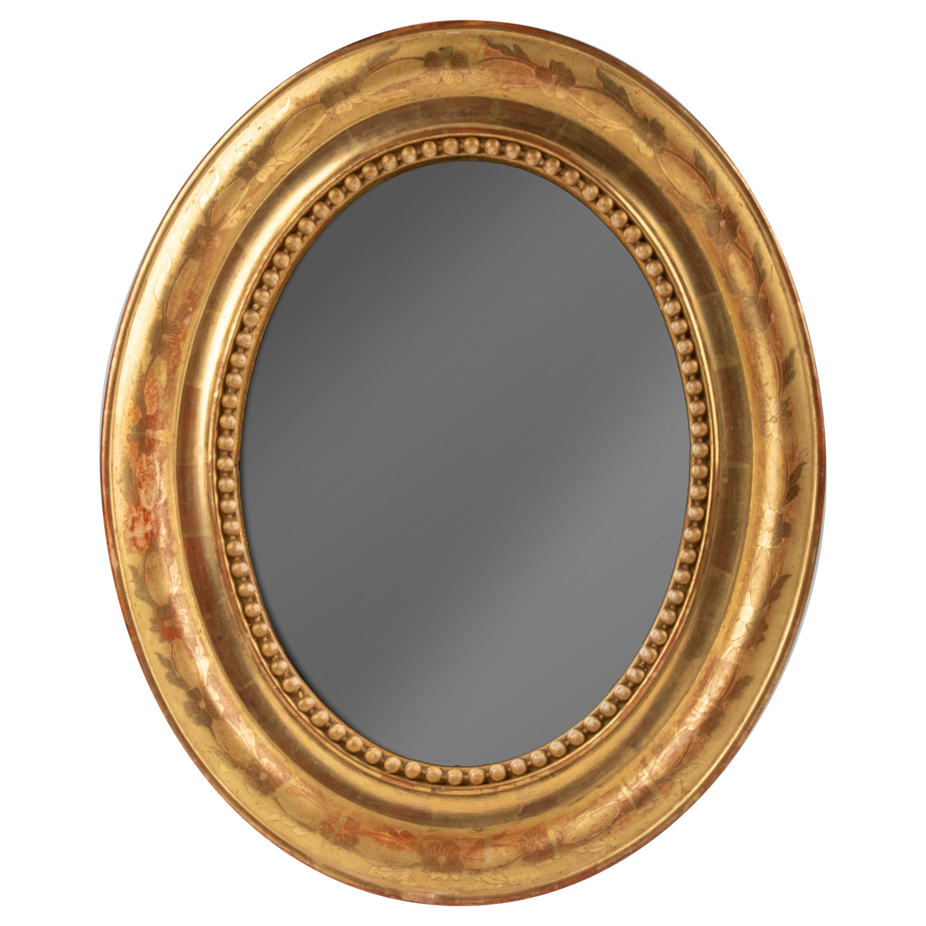 19th Century French Oval Mirror Louis Philippe Style Gilded