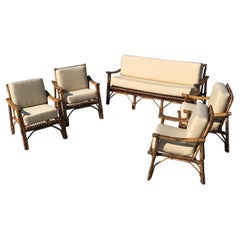 Retro 20th Century Set of Bamboo Sofa and 4 Armchairs, Italy, 1960