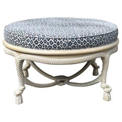 Large Scale Cerused Frame Rope Twist Coffee Table / Ottoman in Leopard Fabric