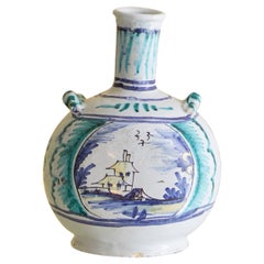 Vintage Ceramic Blue Green Bottle Vase, France, 18th Century