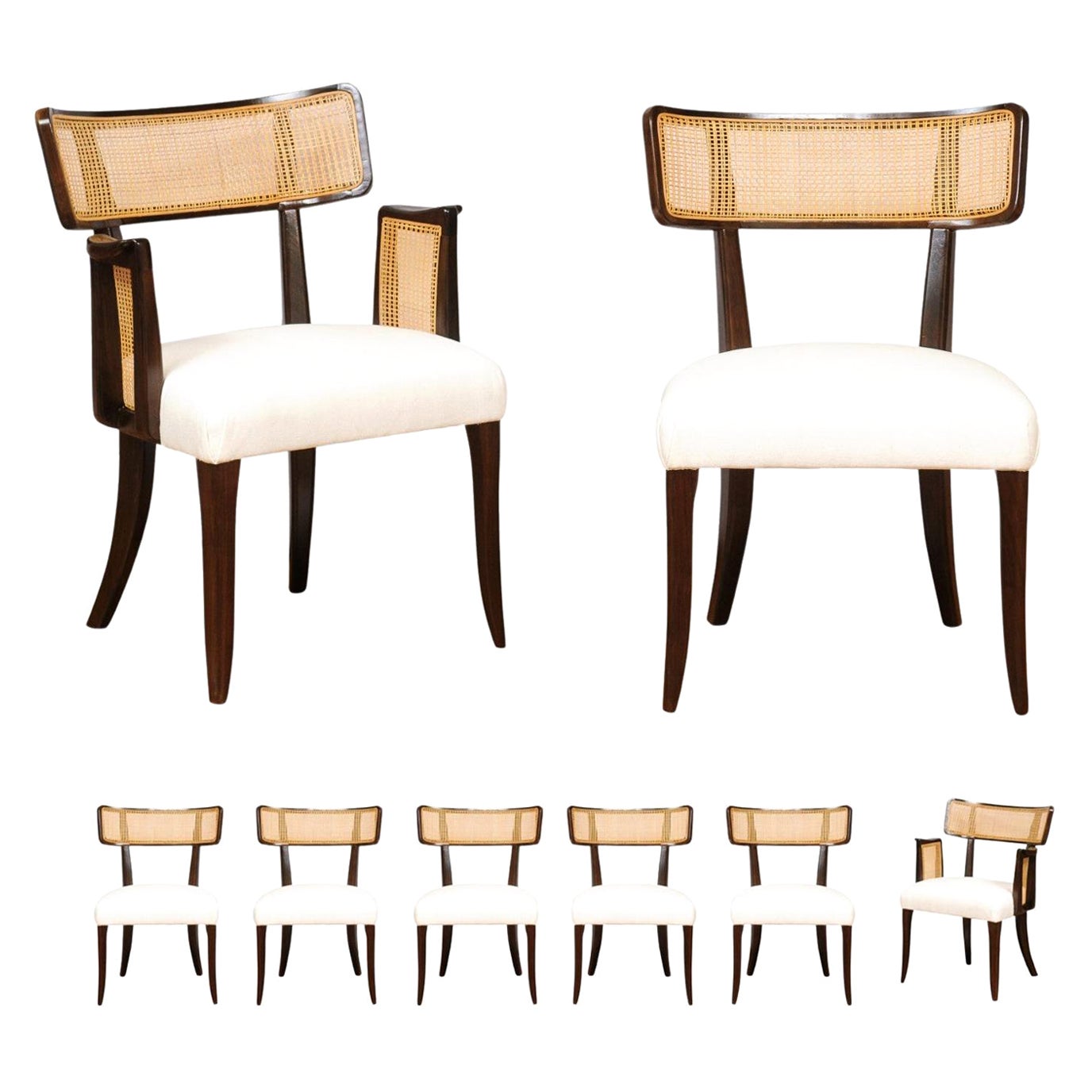 Gorgeous Restored Set of 8 Cane Dining Chairs by Wormley for Dunbar, circa 1948