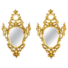 Antique Pair Florentine Rococo Giltwood Mirrors 19th Century