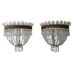 French Huge Empire Crystal Tiered Bronze Sconces, c 1940
