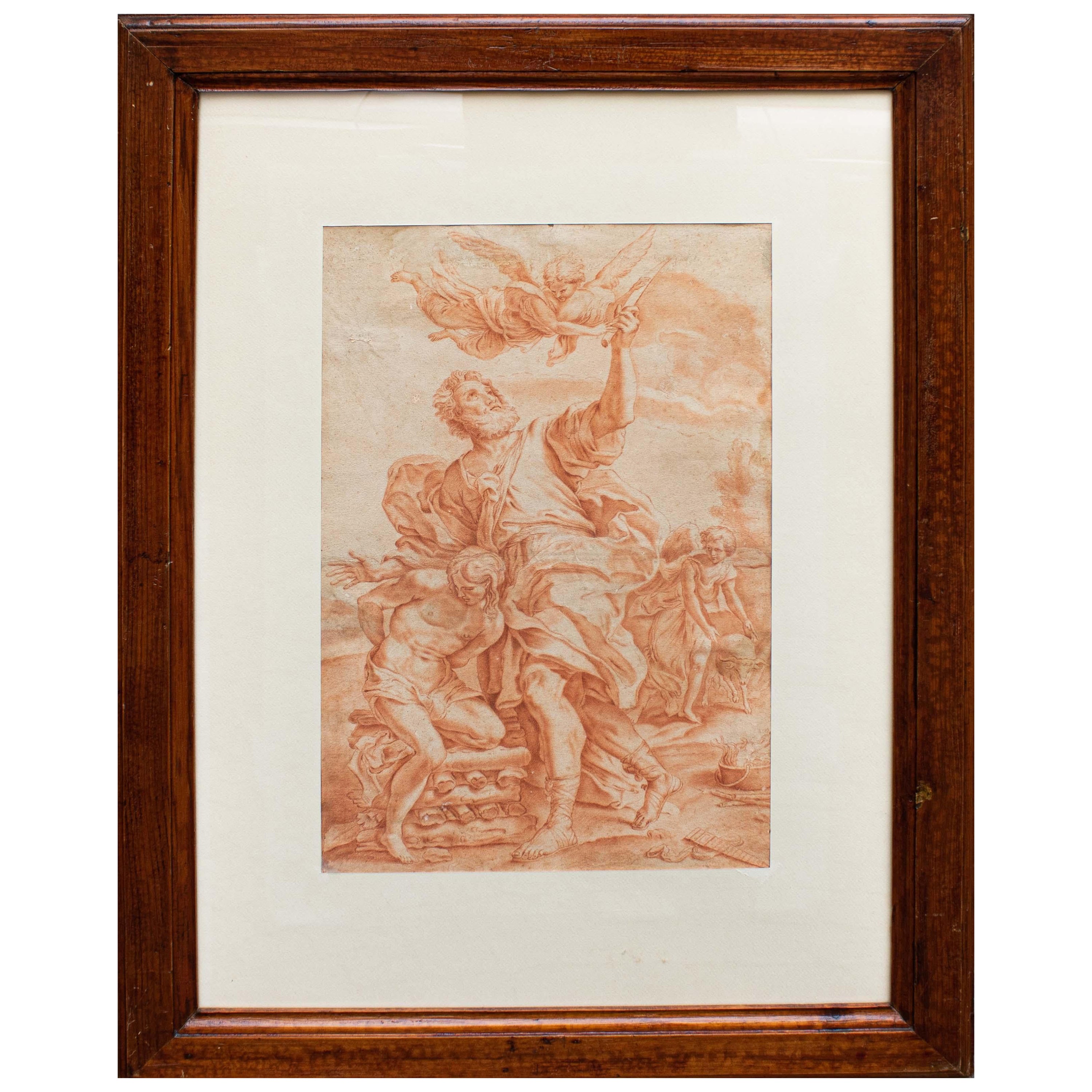 Sacrifice d'Isaac dessinant Sanguigne sur papier du 16e siècle en vente