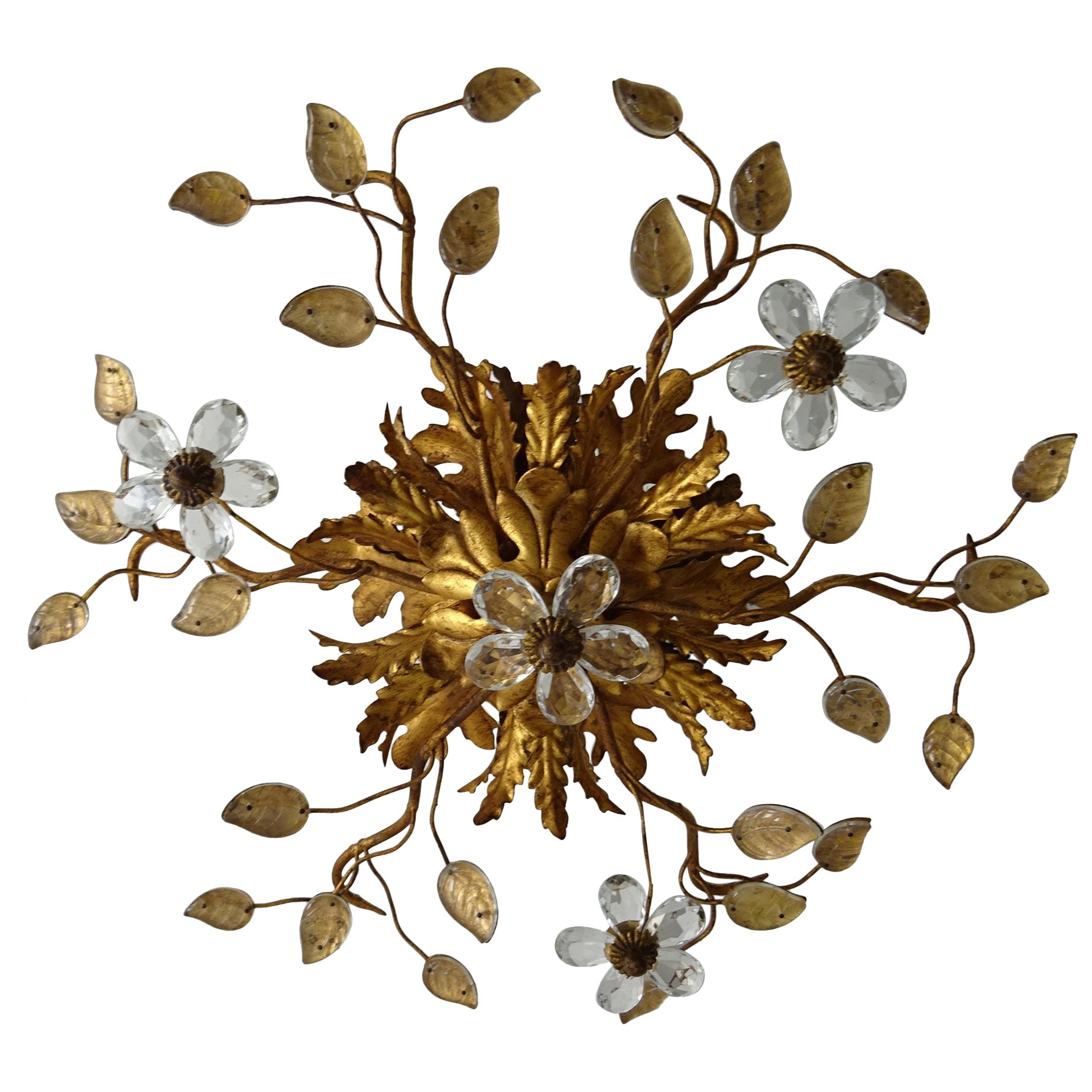 Flush Mount Maison Baguès Crystal Flowers Leaves Chandelier 6 Lights C 1940