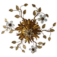 Flush Mount Maison Baguès Crystal Flowers Leaves Chandelier 6 Lights C 1940