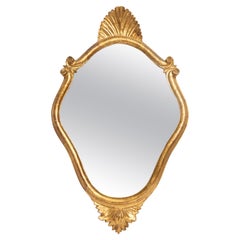 Mid Century Vintage Medium Gold Wood Mirror with Shell, Italy, 1960s