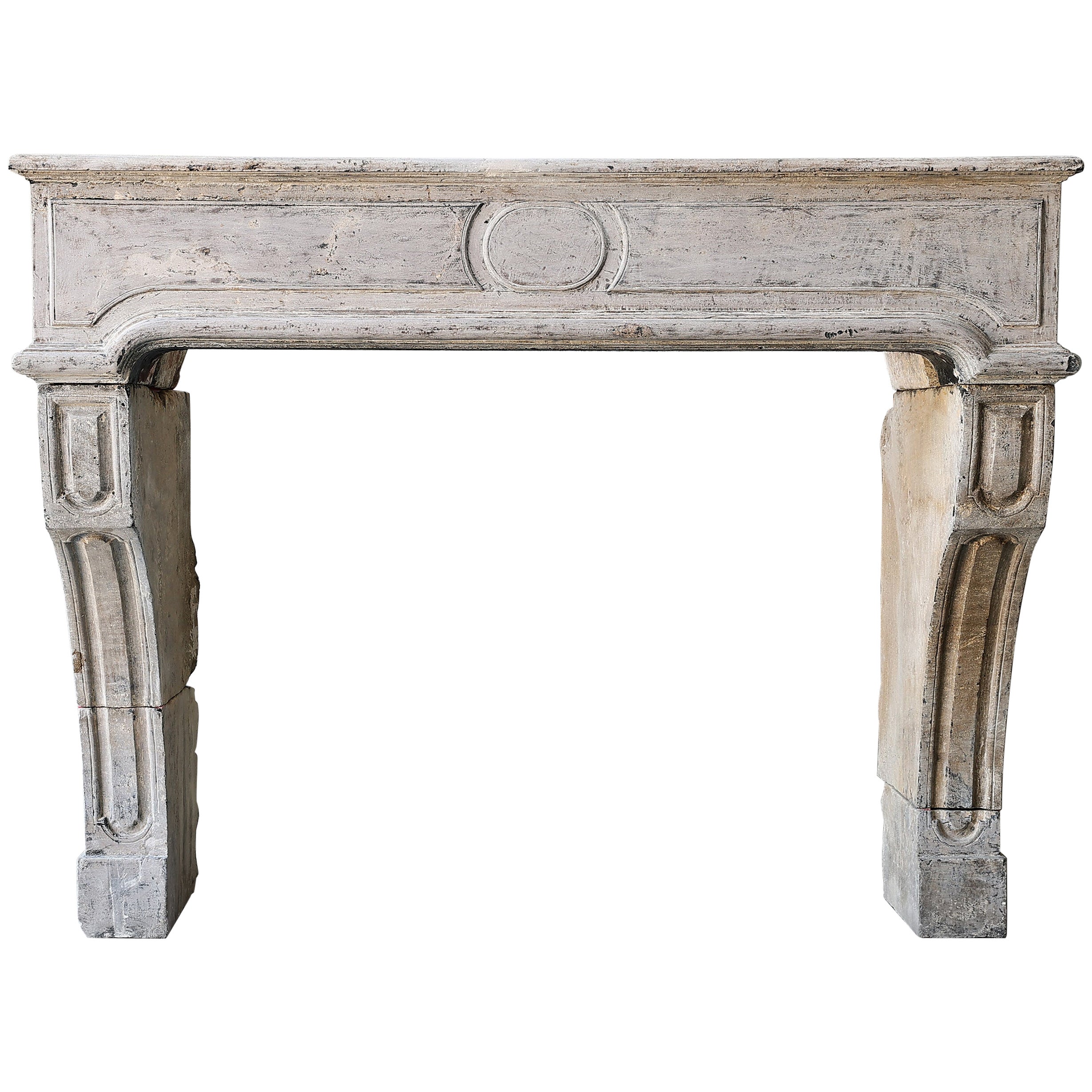 19th Century Fireplace of French Limestone in the Style of Louis XV 