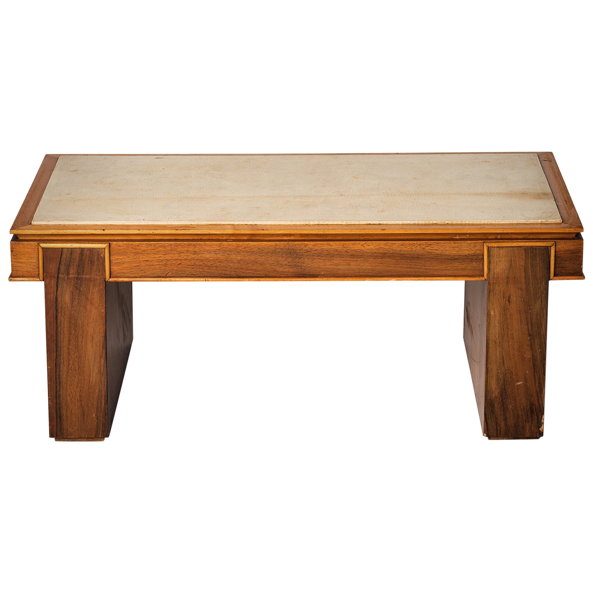 Neo-Classical Walnut and Velum Coffee Table, France 1940's 
