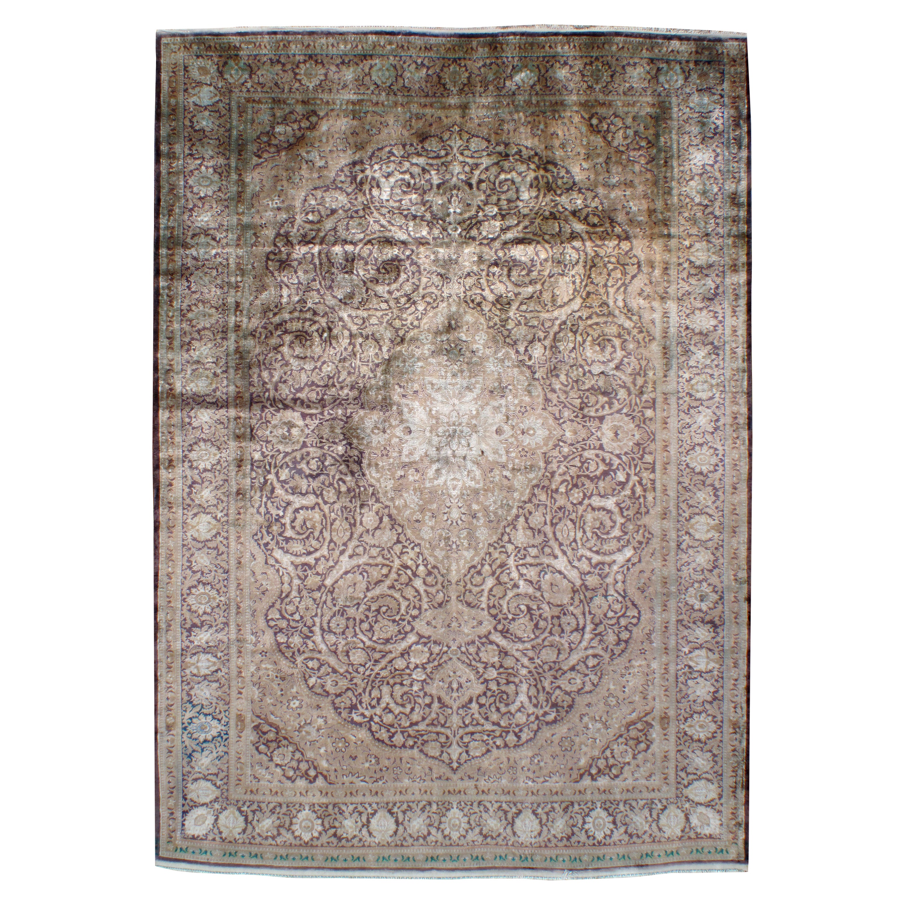 Silk Early 20th Century Handmade Persian Kashan Small Room Size Carpet For Sale