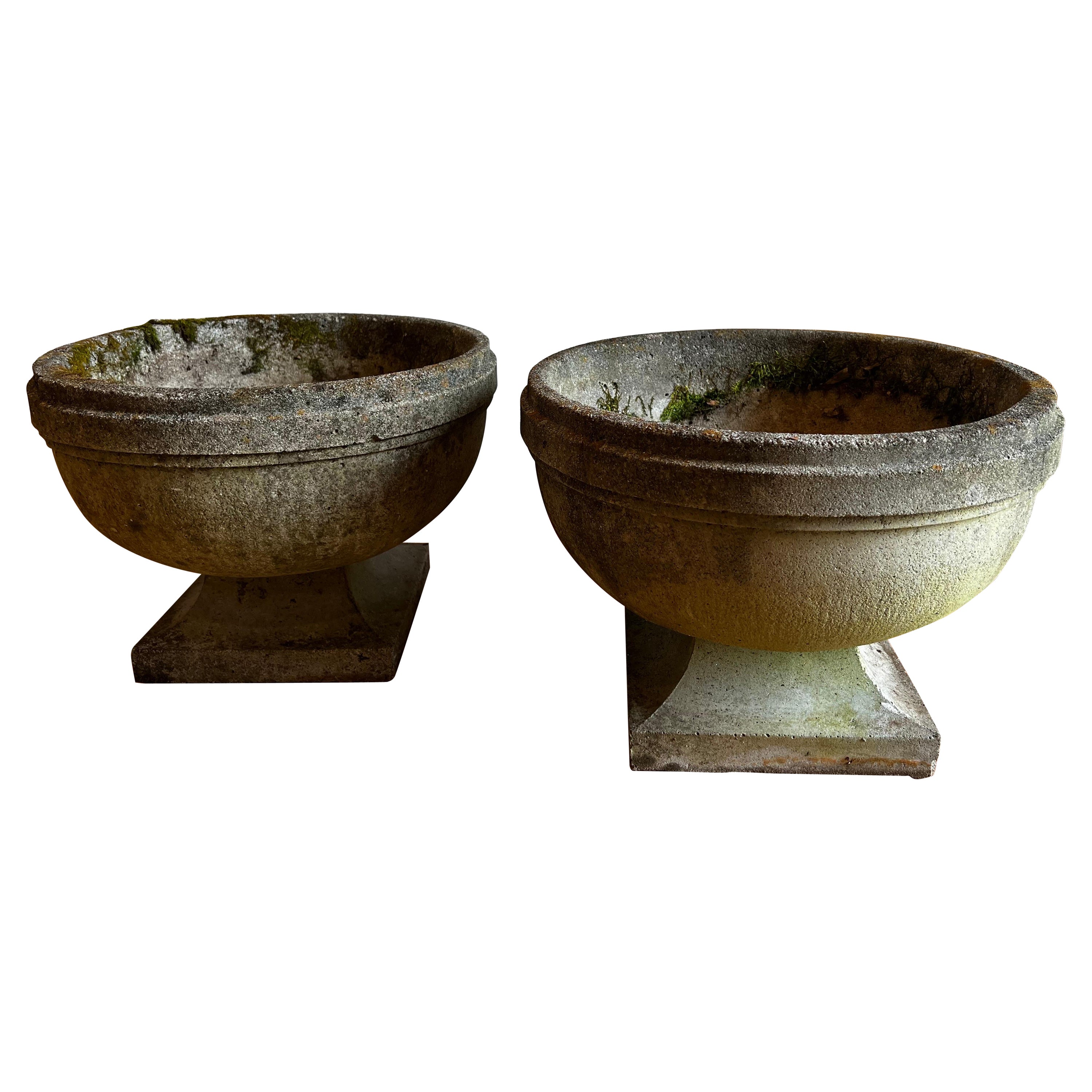 Pair of Contemporary English Stone Planter Garden Urns