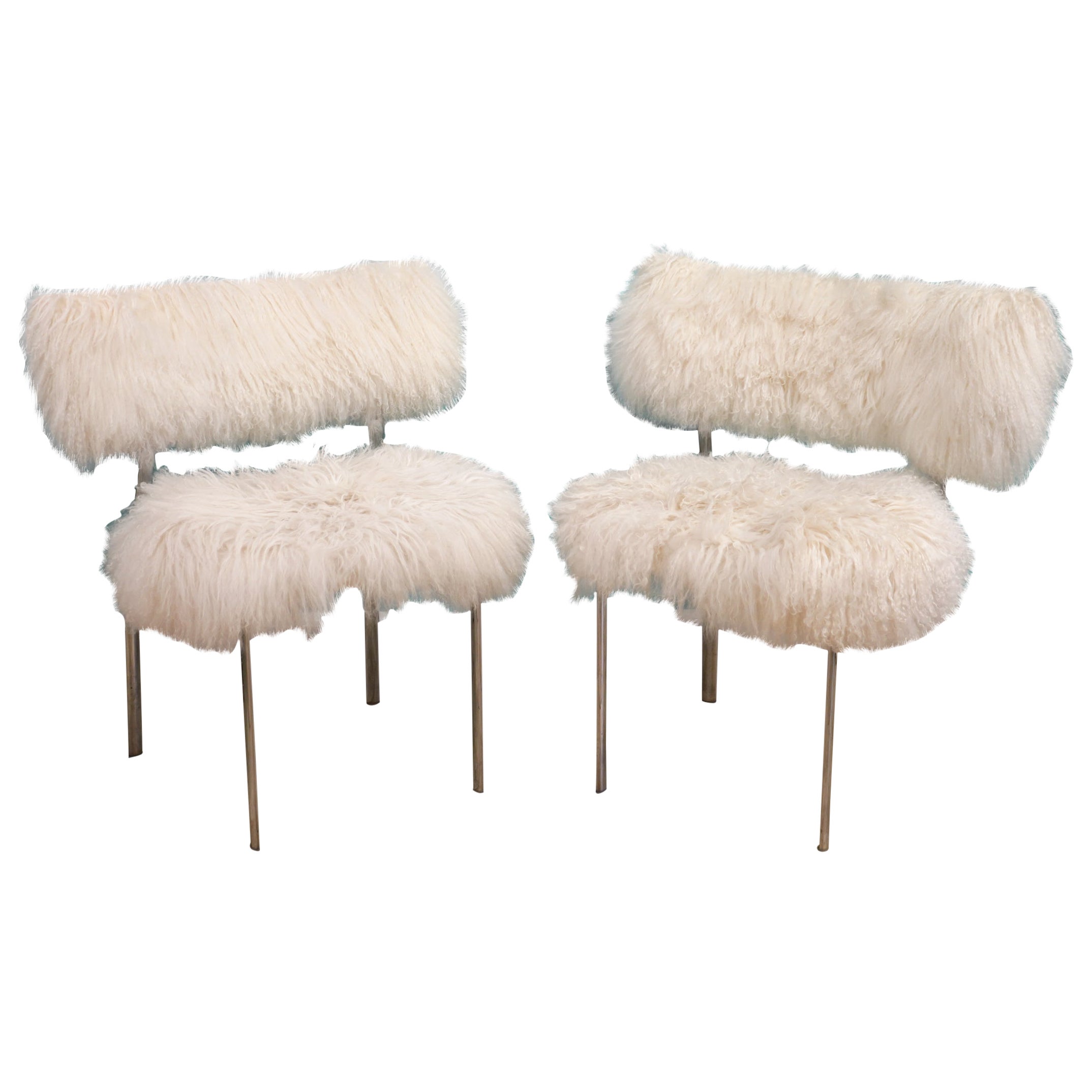 Designer Modern Mongolian Fur Dining Chairs, 4 Available For Sale