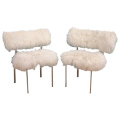 Designer Modern Mongolian Fur Dining Chairs, 4 Available
