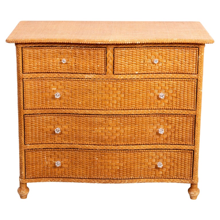 Woven Wicker Chest of Drawers with Translucent Pulls at 1stDibs
