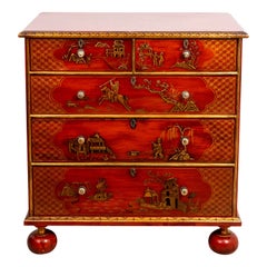 Vintage Red Chinoiserie Painted Chest of Drawers