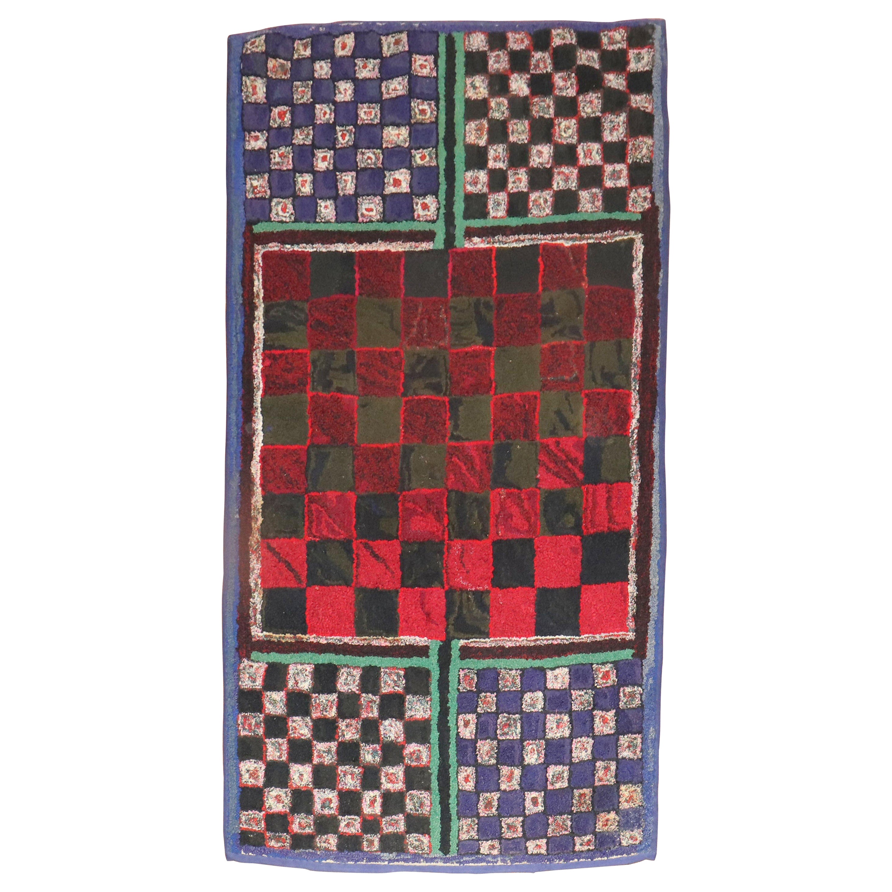 American Hooked Checkerboard Chess Rug For Sale