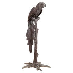 Used Cast Bronze Parrot on Perch Garden Statue