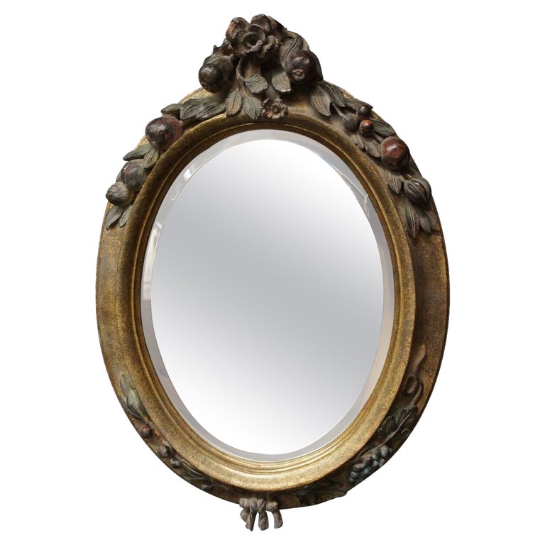 Della Robbia Italian Baroque Revival Oval Carved Mirror Beveled Glass  Rococo For Sale at 1stDibs