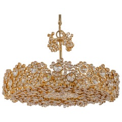 Gilt Brass and Crystal Glass Encrusted Chandeliers by Palwa, Germany, 1970s
