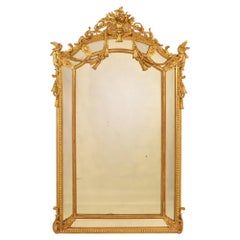 Antique Gilt Wall Mirror, Mirror with Birds and Flowers, Gold Leaf Frame, XIX
