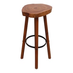 Vintage Tall Nakashima Inspired Bar Stool with Tree Trunk Slice Live Edge Top