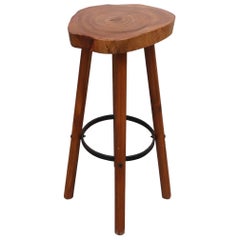 Tall Nakashima Inspired Bar Stool with Tree Trunk Slice Live Edge Top
