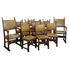 Set of 14 Antique Italian Renaissance Walnut Dining Chairs