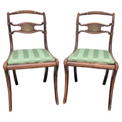 19th C. Pair of English Regency Faux Rosewood Brass Inlaid Side Chairs