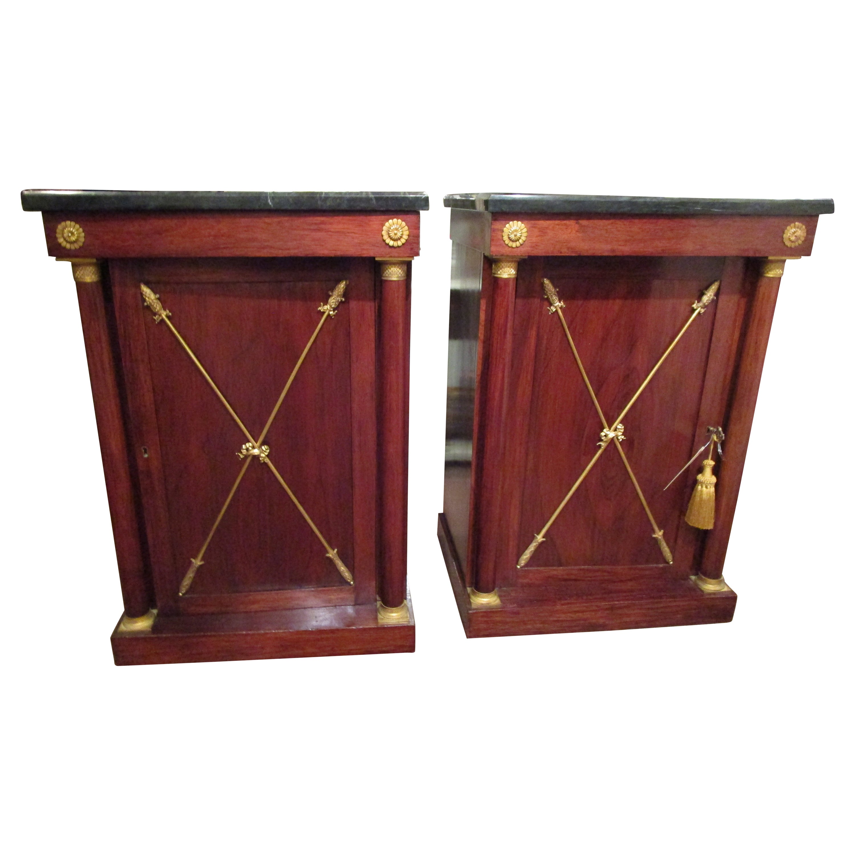 19th Century Regency Rosewood and Gilt Bronze Mounted Fine Marble Top Cabinets For Sale