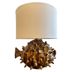 Glazed Ceramic Blowfish Style Table Lamp