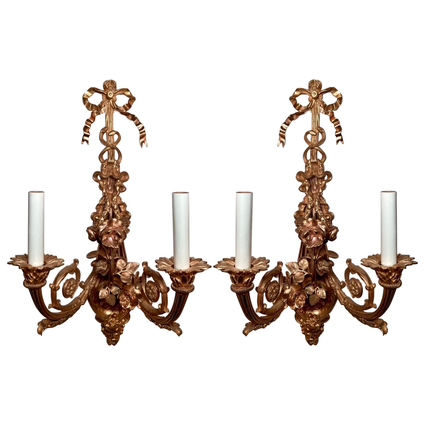 Pair Antique French "Honey Gold" Bronze D' Ore Wall Lights, Circa 1860-1870