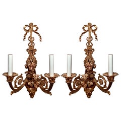 Pareja de Apliques de Bronce D' Ore "Oro Miel" Franceses Antiguos, Circa 1860-1870