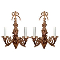 Pair Antique French "Honey Gold" Bronze D' Ore Wall Lights, Circa 1860-1870