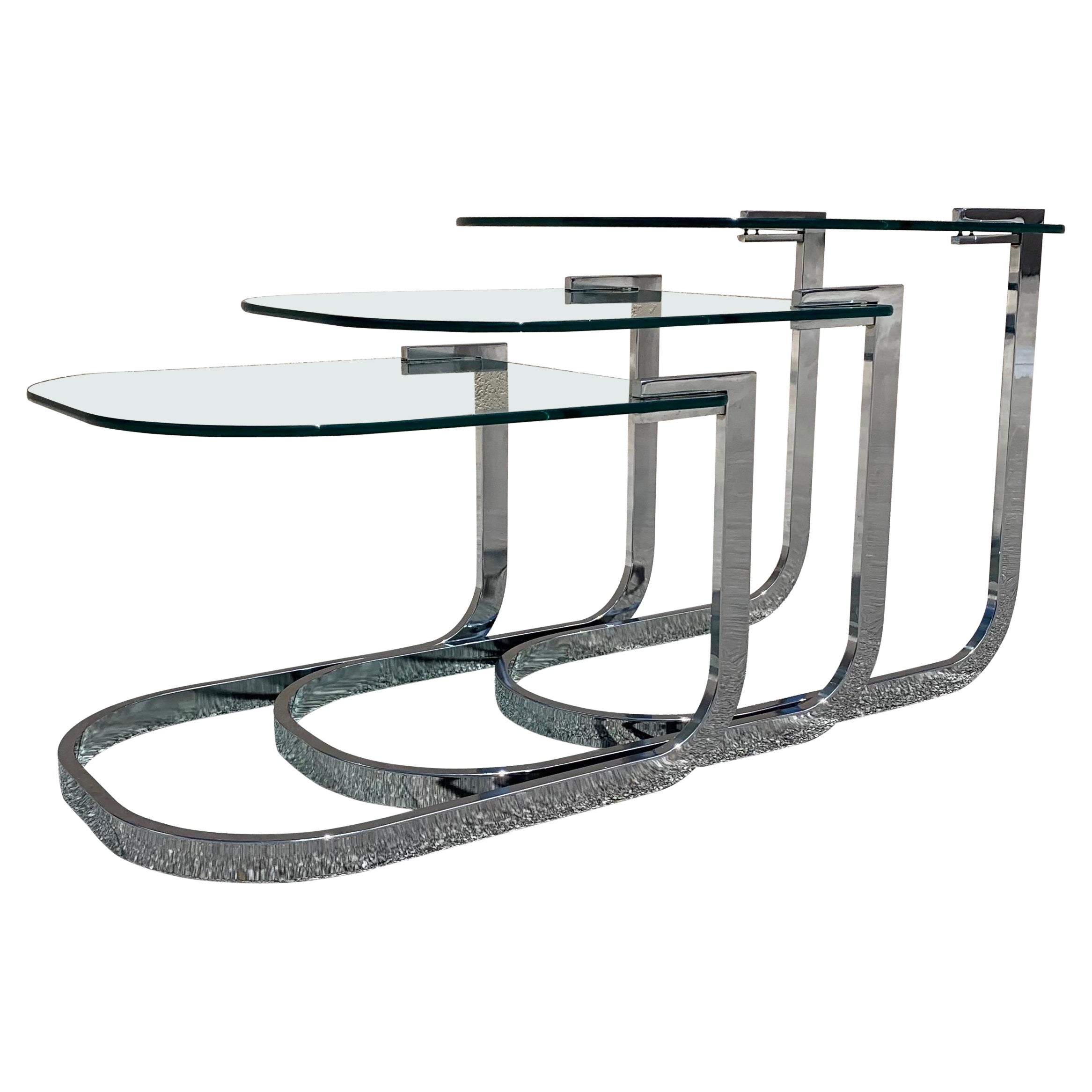 Mid-Century Modern Design Institute of America Chrome and Glass Nesting Tables For Sale
