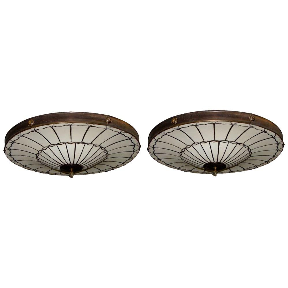 Set of 5 Flush Mounted Leaded Glass Light Fixtures, Sold Individually