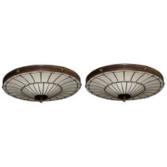 Set of 5 Flush Mounted Leaded Glass Light Fixtures, Sold Individually