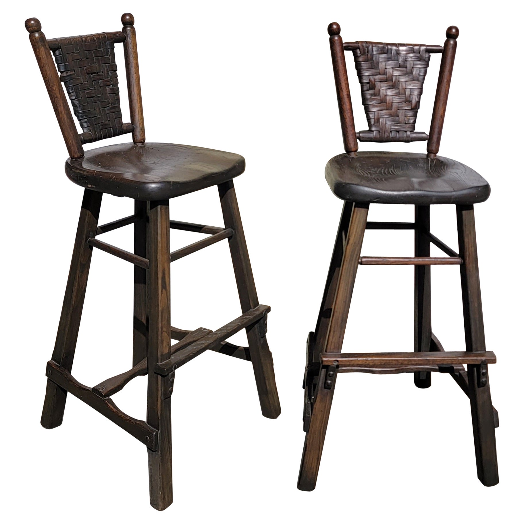 Pair of Signed Old Hickory Bar Stools