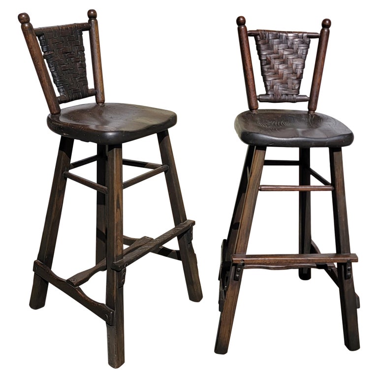 Pair of Signed Old Hickory Bar Stools For Sale at 1stDibs