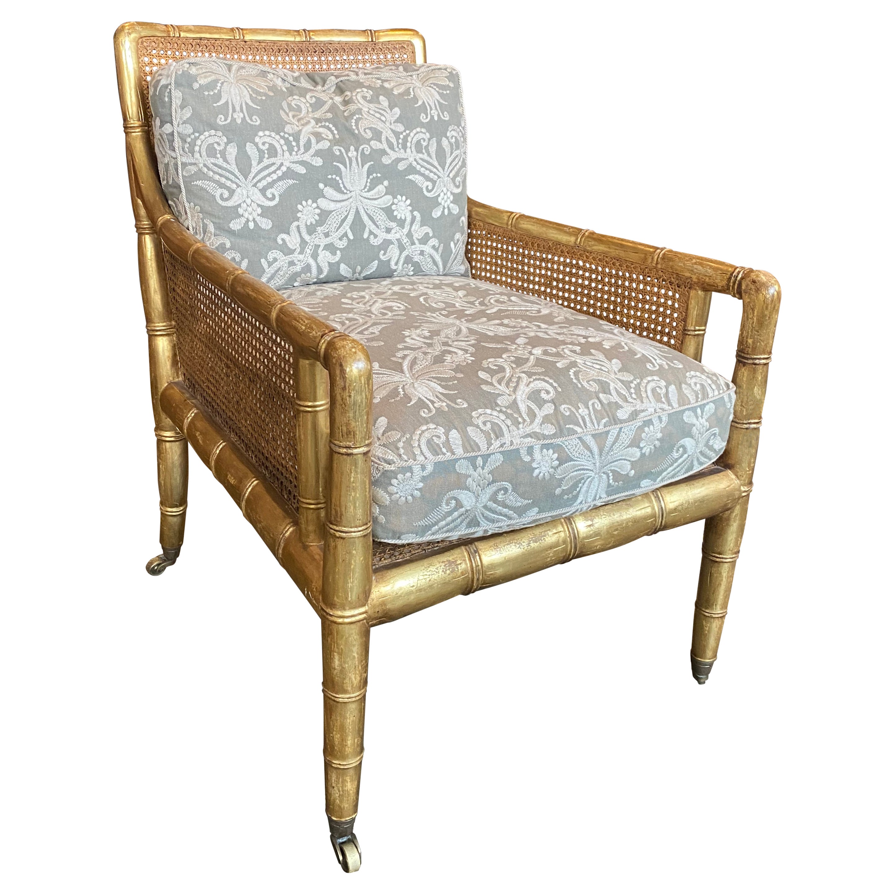 Reproduction Regency Gilt Bamboo Caned Bergere