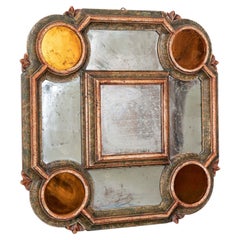 19thc French Foxed Polychrome Wall Mirror