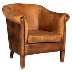 20th Century Dutch Sheepskin Leather Tub Chair