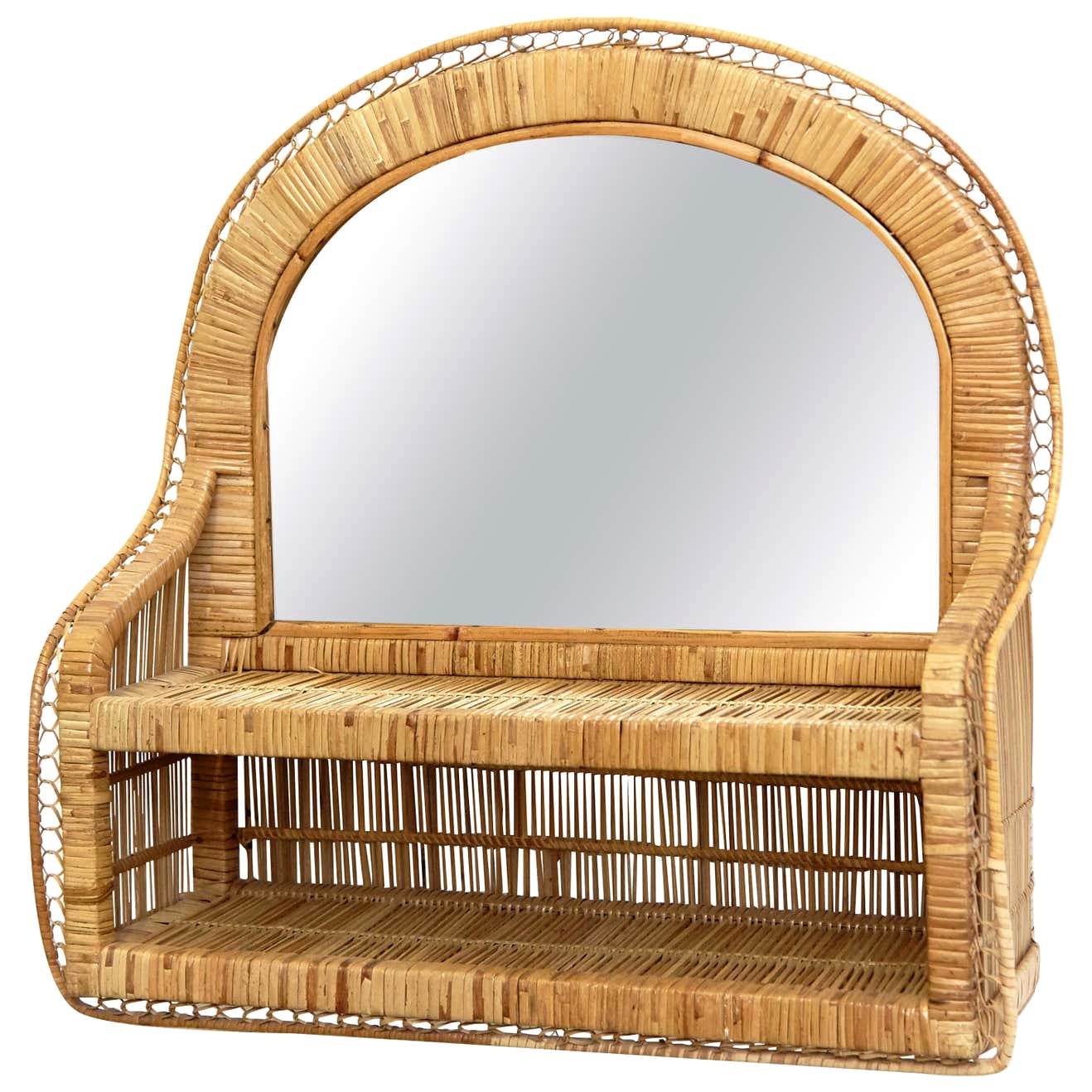 Mid-Century Modern Mirror Rattan Handcrafted French Riviera, circa 1960 For Sale