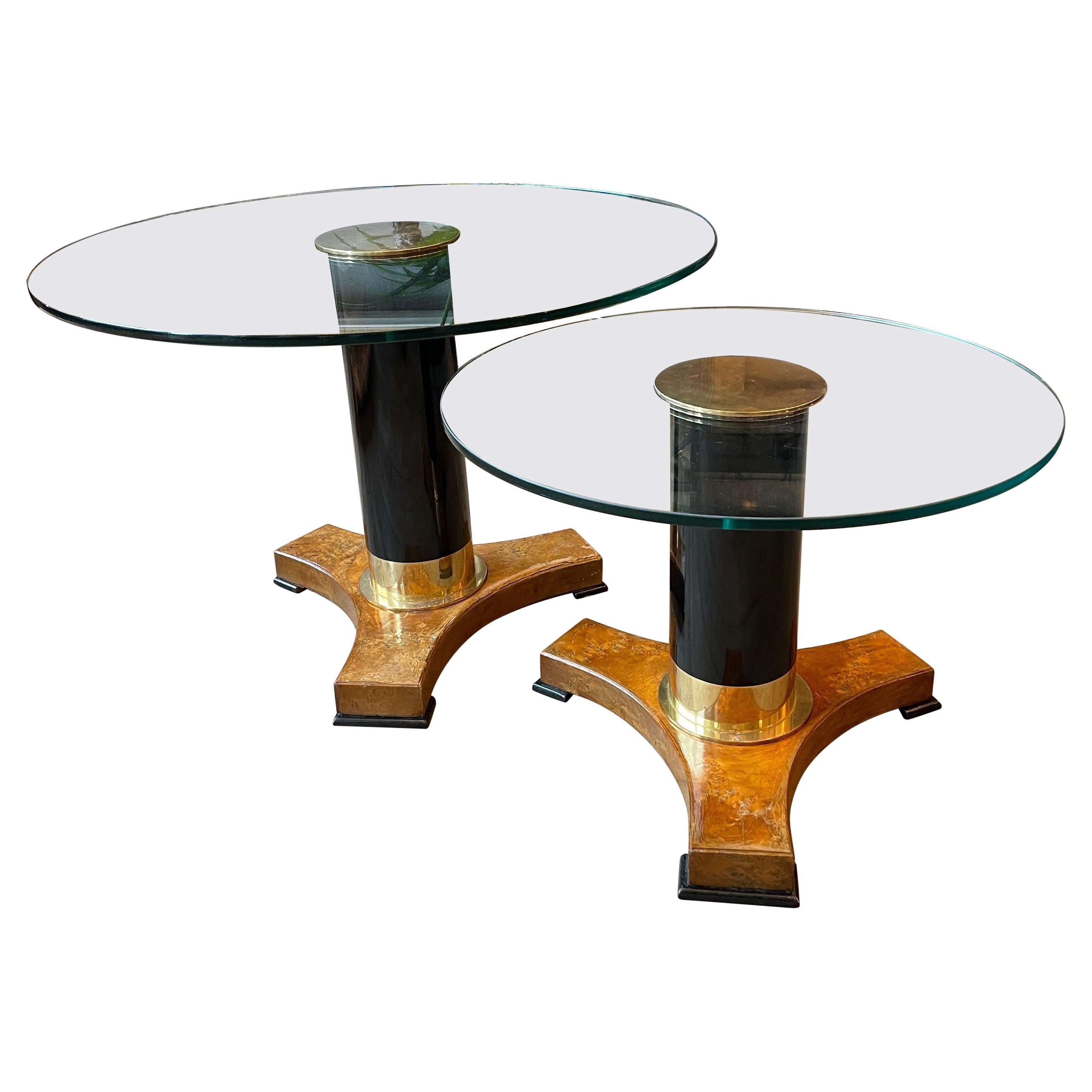 Set of Gueridon Style Ebonized and Brass Circular Tables